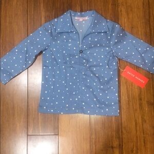 Kayce Hughes Girls 3/4 sleeve star shirt. Chambray